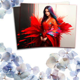 Woman Asian kimono brunette decor modern art Postcard