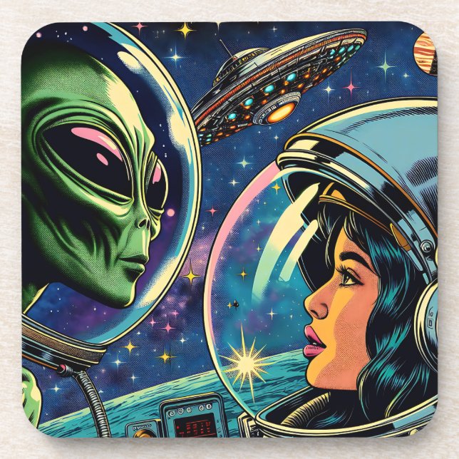 Woman Astronaut Meets Extraterrestrial Alien Coaster (Front)