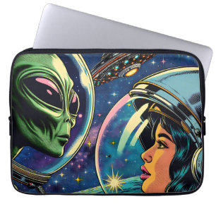 Woman Astronaut Meets Extraterrestrial Alien  Laptop Sleeve