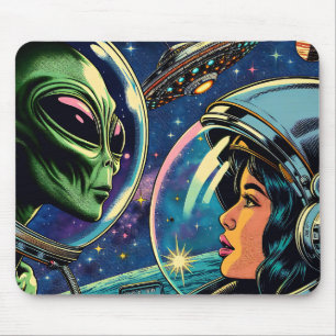 Woman Astronaut Meets Extraterrestrial Alien Mouse Pad