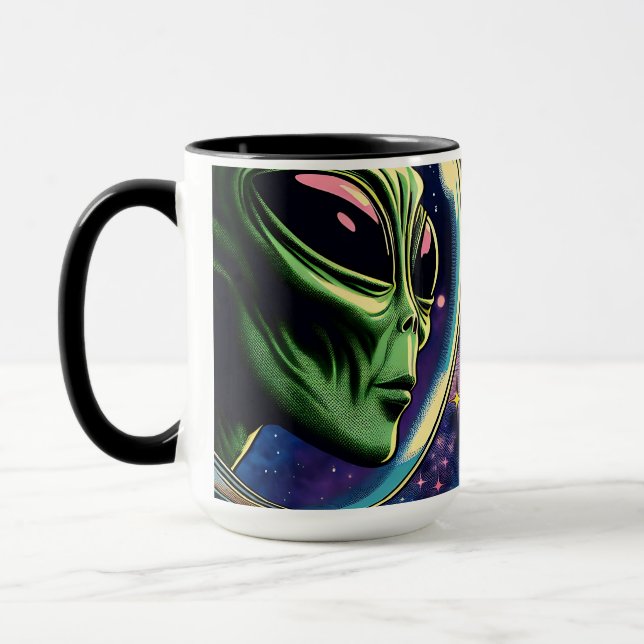 Woman Astronaut Meets Extraterrestrial Alien  Mug (Left)