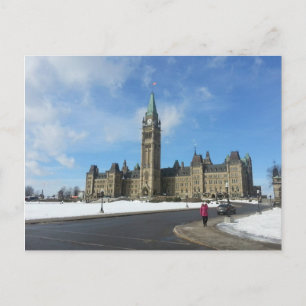 Woman at Canadian Parliament in Ottawa Postcard