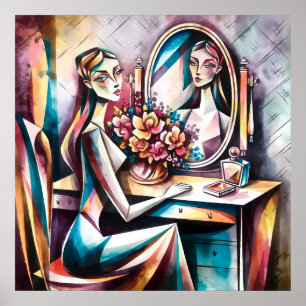 Woman At Dressing Table Modern Abstract Beauty Art Poster