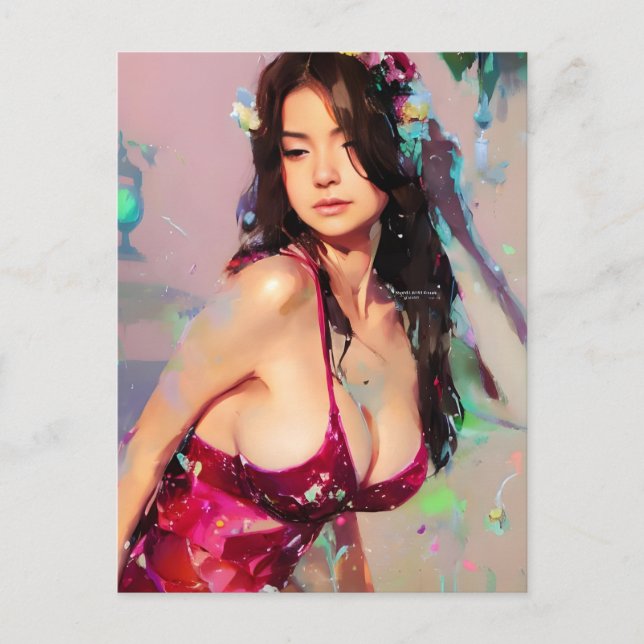 Woman At the Club Colourful Painting Postcard (Front)