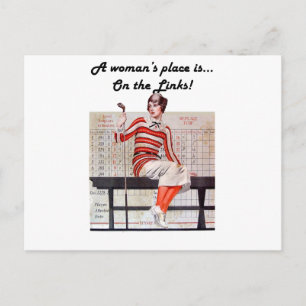 Woman at the links postcard