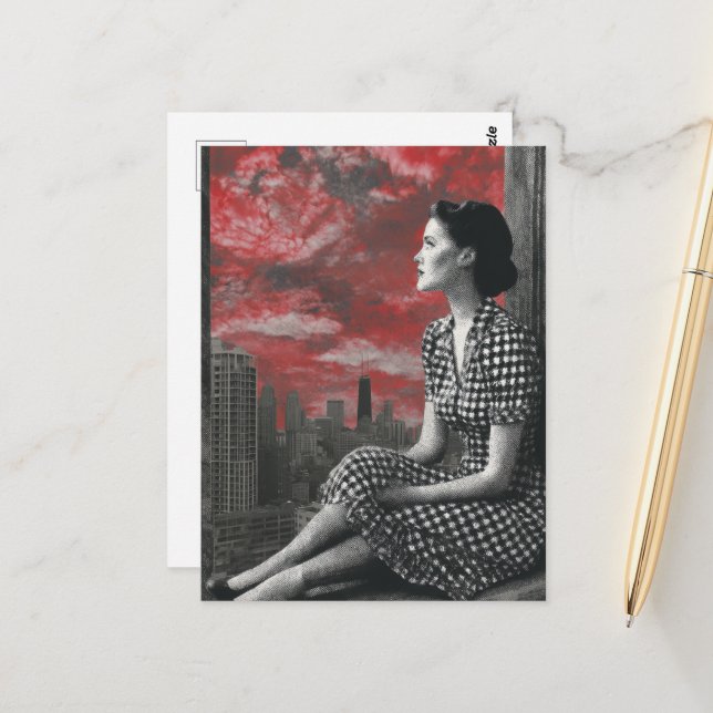 Woman at the top of the City Postcard (Front/Back In Situ)