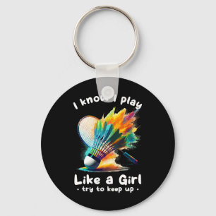 Woman Badminton Player Shuttle Racket Sports  Key Ring