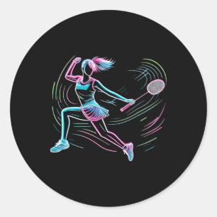 Woman Badminton Player Shuttle Women Badmintoner  Classic Round Sticker