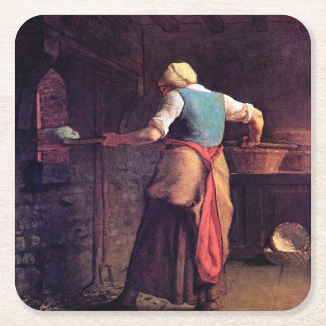 Woman Baking Bread, Jean-Francois Millet Square Paper Coaster (Front)