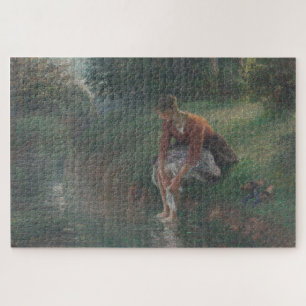 Woman Bathing Her Feet in a Brook 1894 by Pissarro Jigsaw Puzzle