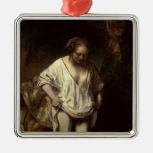 Woman Bathing in a Stream, 1654 Metal Ornament