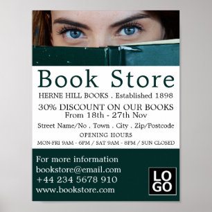 Woman Behind Book, Book Store Advertising Poster