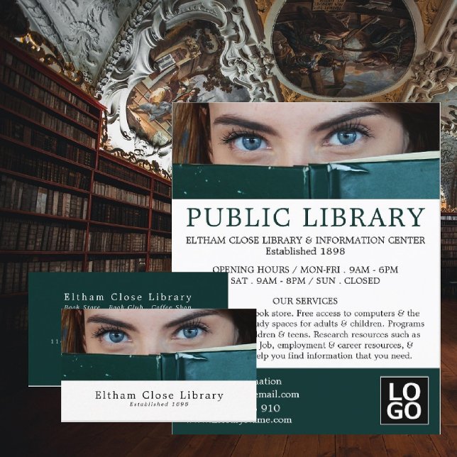 Woman Behind Book, Library Advertising Flyer (Creator Uploaded)