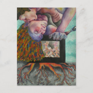 woman being kissed postcard