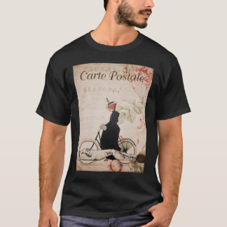 Woman Bicycle Vintage Postcard Poster- Retro Poste T-Shirt