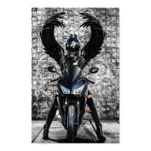 Woman biker with wings poster