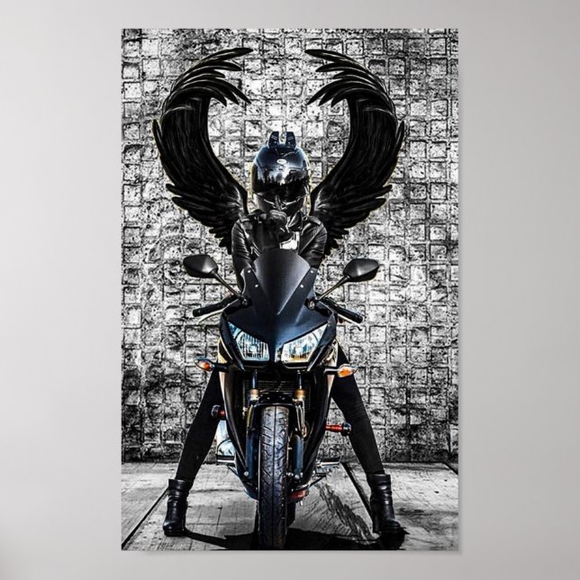 Woman biker with wings poster (Front)