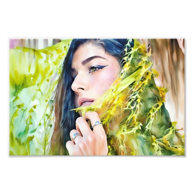 Woman Blending Elegantly with Nature in a Vibrant  Photo Print (Front)