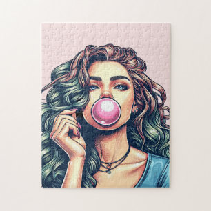 Woman Blowing Bubble gum bubble art Jigsaw Puzzle