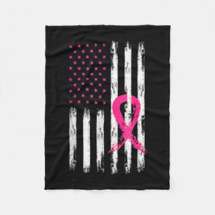 Woman Breast Cancer Awareness Vintage American Fla Fleece Blanket
