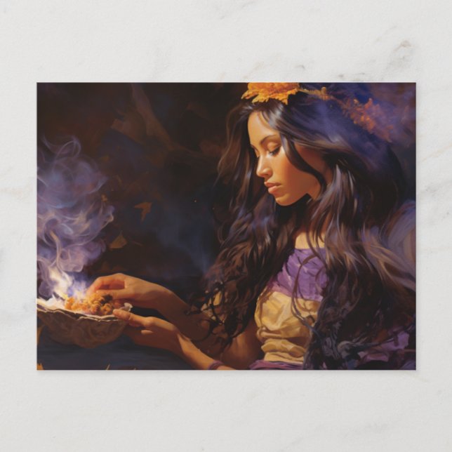Woman Burns Sage and Meditates Postcard (Front)