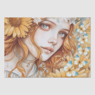 Woman Butterfly Daisy Innocence Beauty Decoupage Tissue Paper