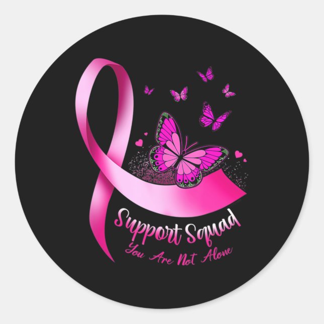 Woman Butterfly Support Squad Breast Cancer Warrio Classic Round Sticker (Front)