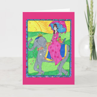 Woman, Cat, Elephant, India Greeting Card