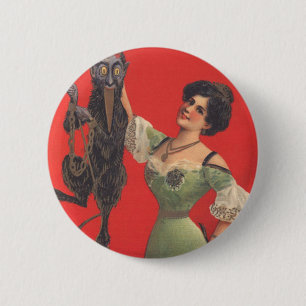 Woman Catching Krampus 6 Cm Round Badge