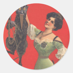 Woman Catching Krampus Classic Round Sticker