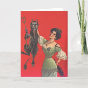 Woman Catching Krampus Holiday Card