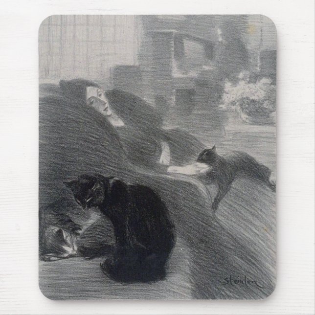Woman & Cats, Alexandre Steinlen Mouse Pad (Front)