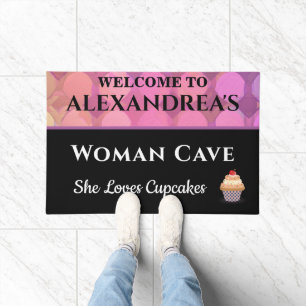 Woman Cave Pink Abstract Pattern Personalise Doormat