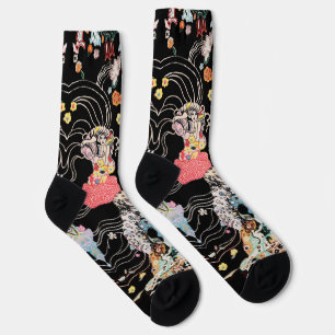 WOMAN,CENTAUR FLORAL Black White Klimt Pattern Socks