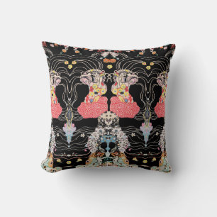 WOMAN,CENTAUR FLORAL Red Black White Klimt Pattern Cushion
