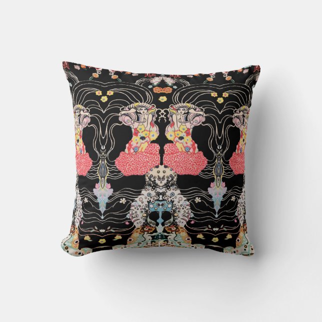 WOMAN,CENTAUR FLORAL Red Black White Klimt Pattern Cushion (Front)