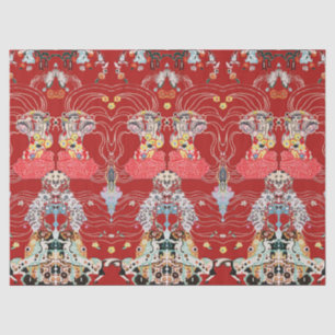 WOMAN,CENTAUR FLORAL Royal Red White Klimt Pattern Tissue Paper
