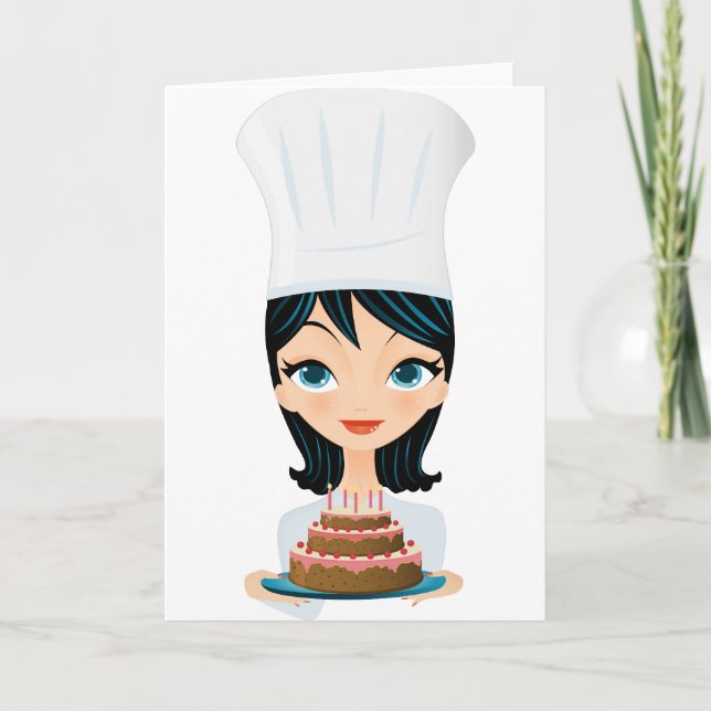 Woman chef Birthday cake Card (Front)