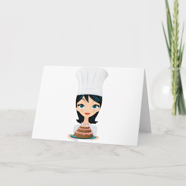 Woman chef Birthday cake Card (Front)