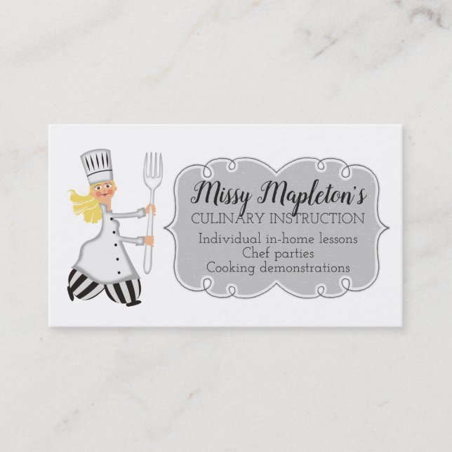 Woman chef blonde hair fork catering business card (Front)