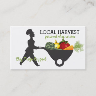 Woman chef vegetable wheelbarrow catering business card