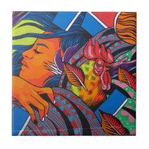 Woman & Chicken Wall Mural