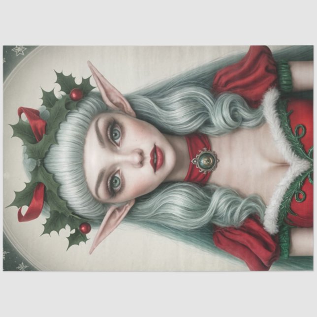 Woman Christmas Elf Winter Decoupage Paper  (Front)