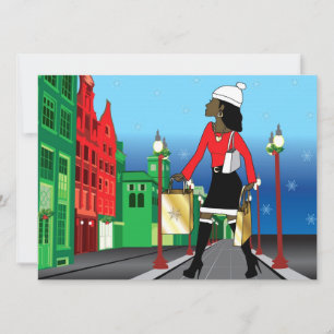 Woman Christmas shopping with bags dressed fashion Invitation