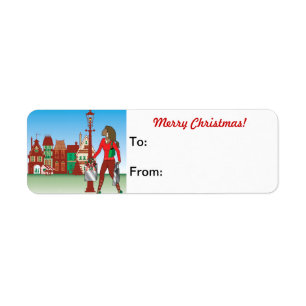 Woman Christmas shopping with bags dressed fashion Return Address Label