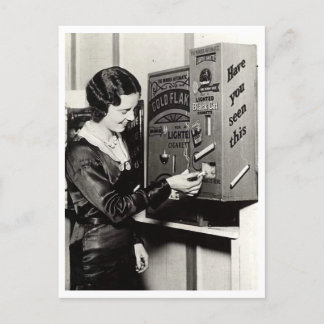 Woman Cigarette Vending Machine Retro Inspired Postcard