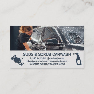 Woman Cleaning Automobile Carwash Worker Business Card