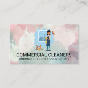 Woman Cleaning   Watercolor Background Business Card