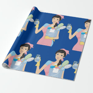 Woman Cleaning Wrapping Paper