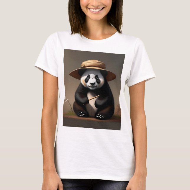 Woman clothing, panda trait linen Hut T-Shirt (Front)